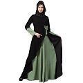 Polka dotted asymmetrical dress abaya- Green-Black Polka dotted asymmetrical dress abaya- Green-Black